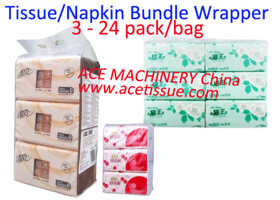 PLC Servo Motors Napkin Tissue Packing Machine Fully Automatic 3-24 Bag/Bundle